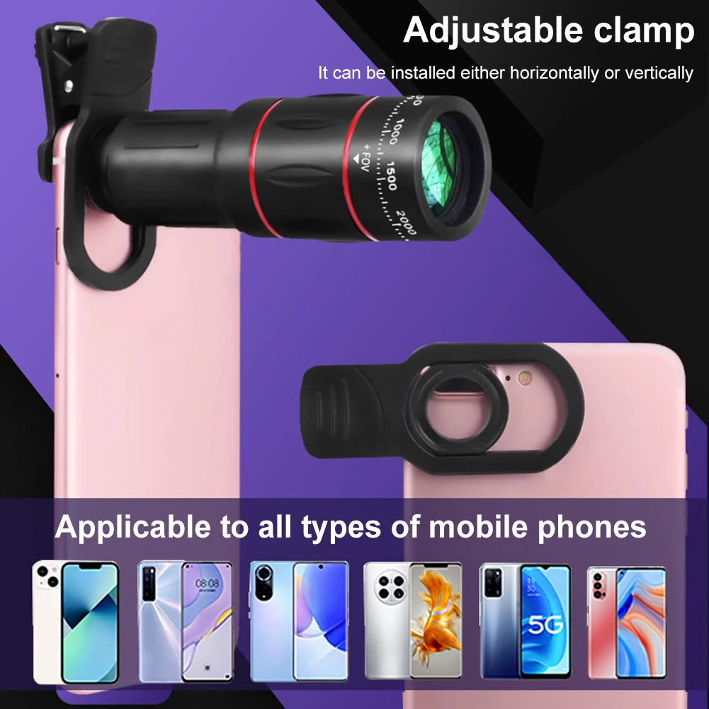 18/36/64X Mobile Phone Camera Lens Clip-On Zoom Phone Camera Telephoto Lens Optical Telescope Lens for Android and iPhone