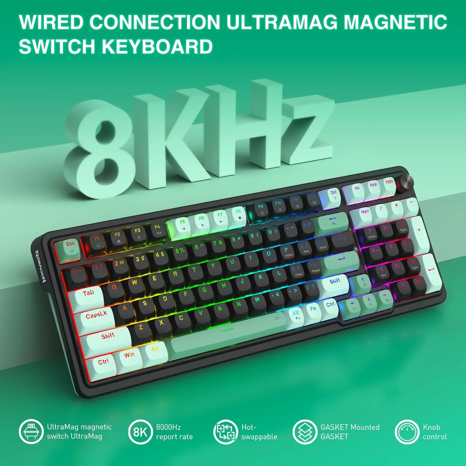 Redragon K686 HE Rapid Trigger Gaming 98 Keys 8K لوحة مفاتيح ميكانيكية سلكية، Next-Gen UltraMag 100% POM مفتاح مغناطيسي حريري