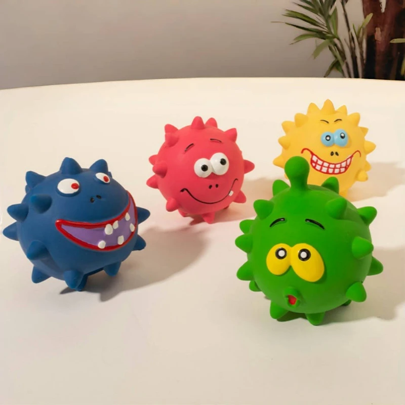 Expressions Chew Ball: Natural Latex Squeaky Toy with Massage Spikes - Puppy Teething Relief & Dental Gum Stimulator for Dogs