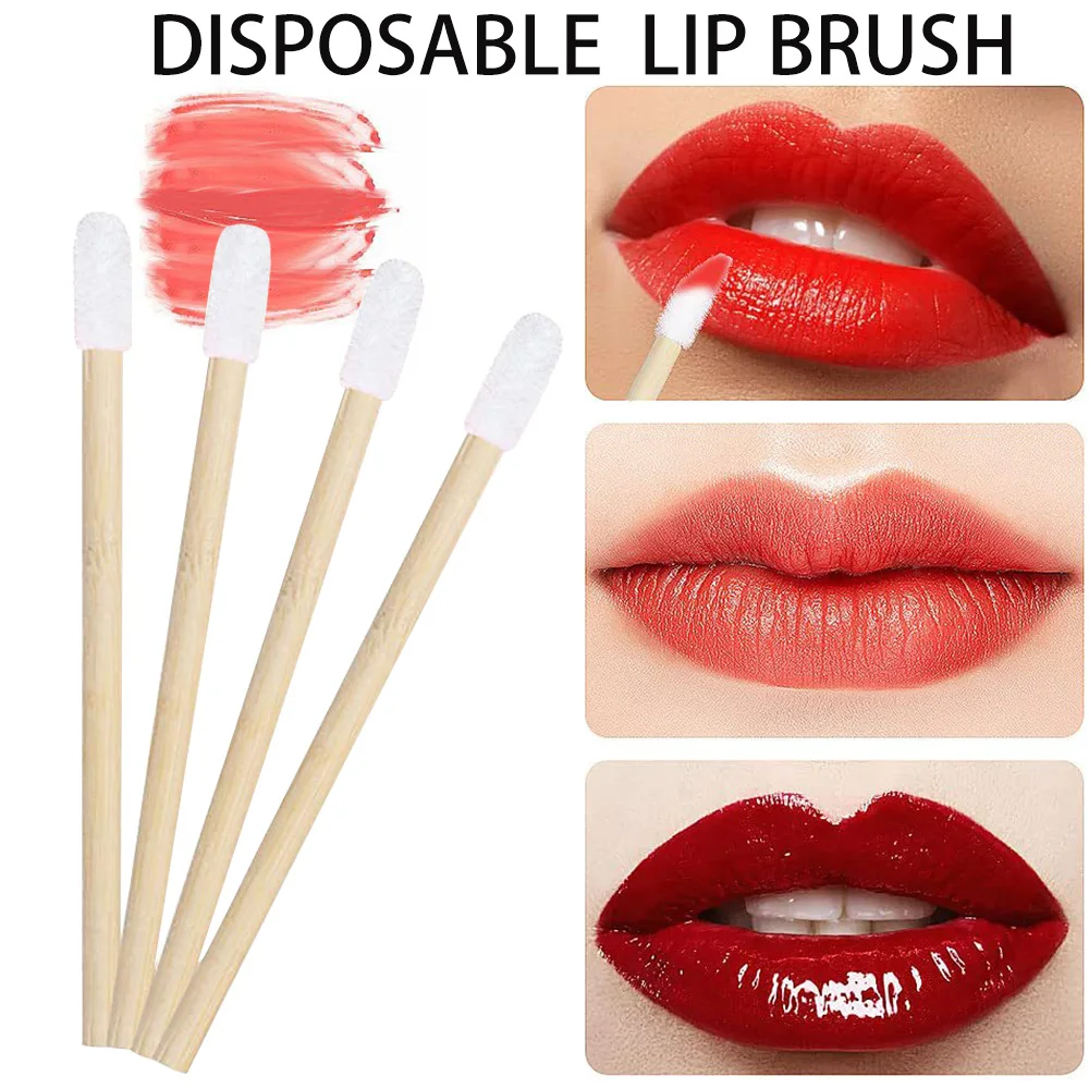 Conjunto de pincéis labiais descartáveis, 50/100 peças, cabo de bambu, pincel para cílios, batom, brilho, varinha, aplicador, ferramenta de maquiagem, aplicador de cílios