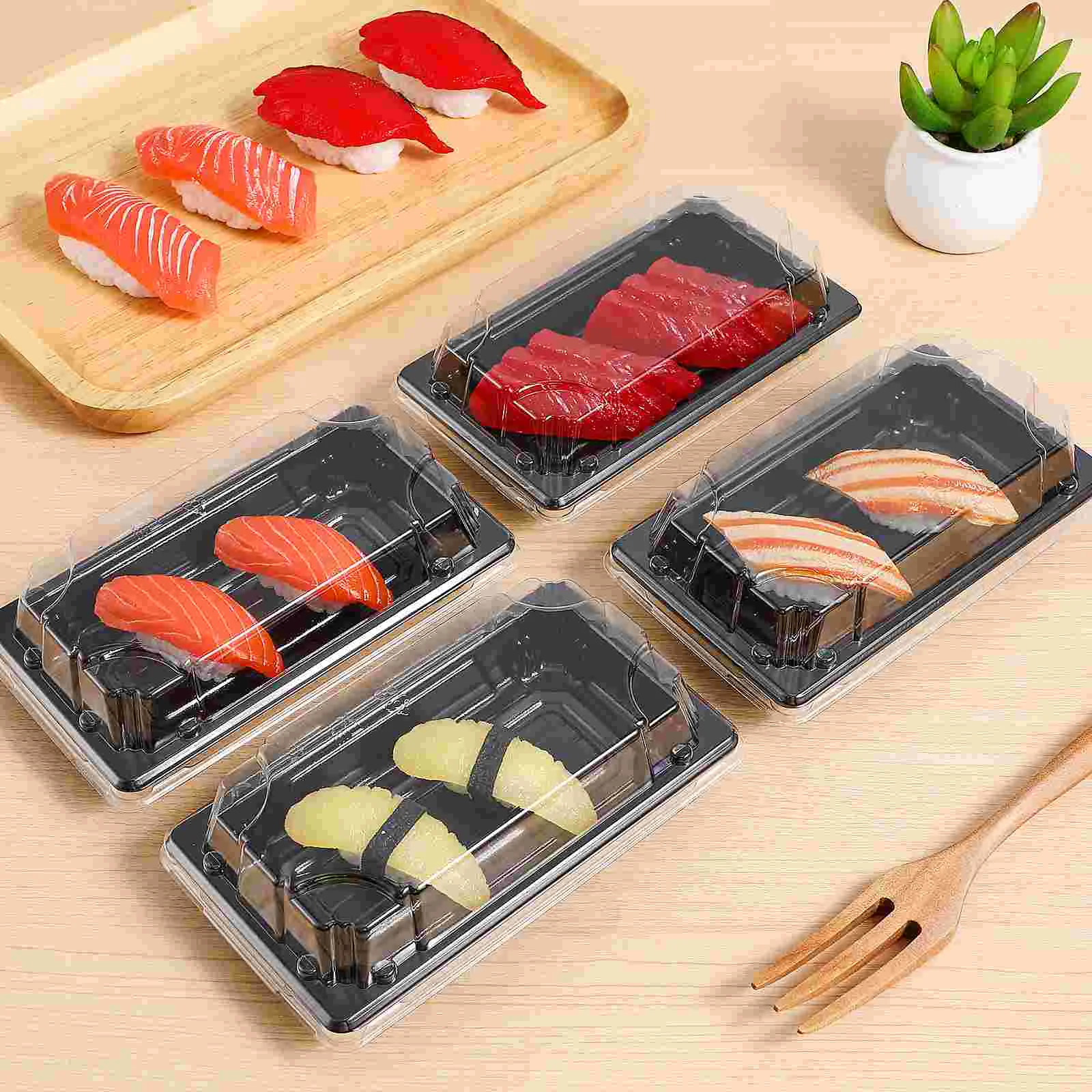 100 PCS Sushi Boxes with Clear Lid Food Trays Take Out Packaging Packing Containers Lids