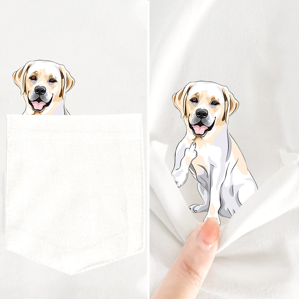 CLOOCL Labrador Middle Finger Pocket T-Shirts Funny Dogs Stickers Printed Cotton Tees Men Women Short Sleeve Shirts Hip Pop Tops