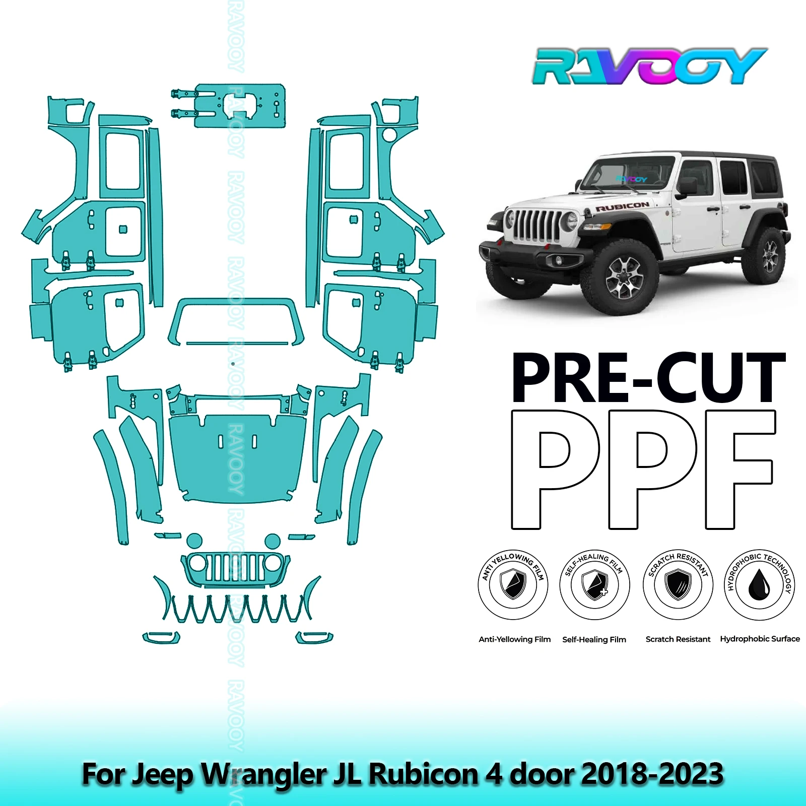 8.5Mil Precut PPF Paint Protection Film Full Vehicle For Jeep Wrangler JL Rubicon 4 door 2018-2023