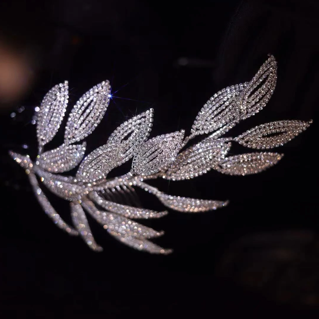 New Sparkle Crystal Leaves Brides Headwear Headpieces Baroque Headbands Bridal Hair Accessory