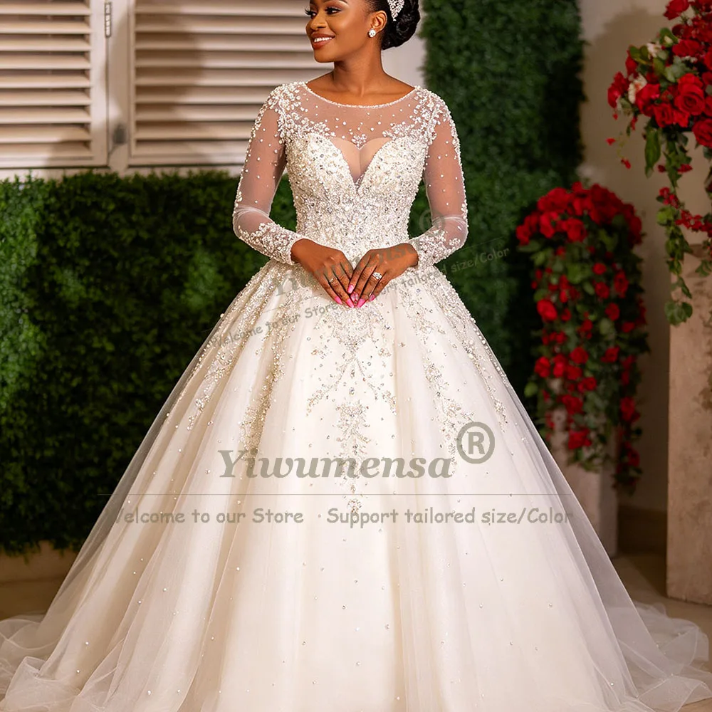 Handmade A Line Wedding Dresses For Bride Twinkling Crystals Beading Long Sleeves Bridal Gowns Customized Women Wear Tuxedo 2026