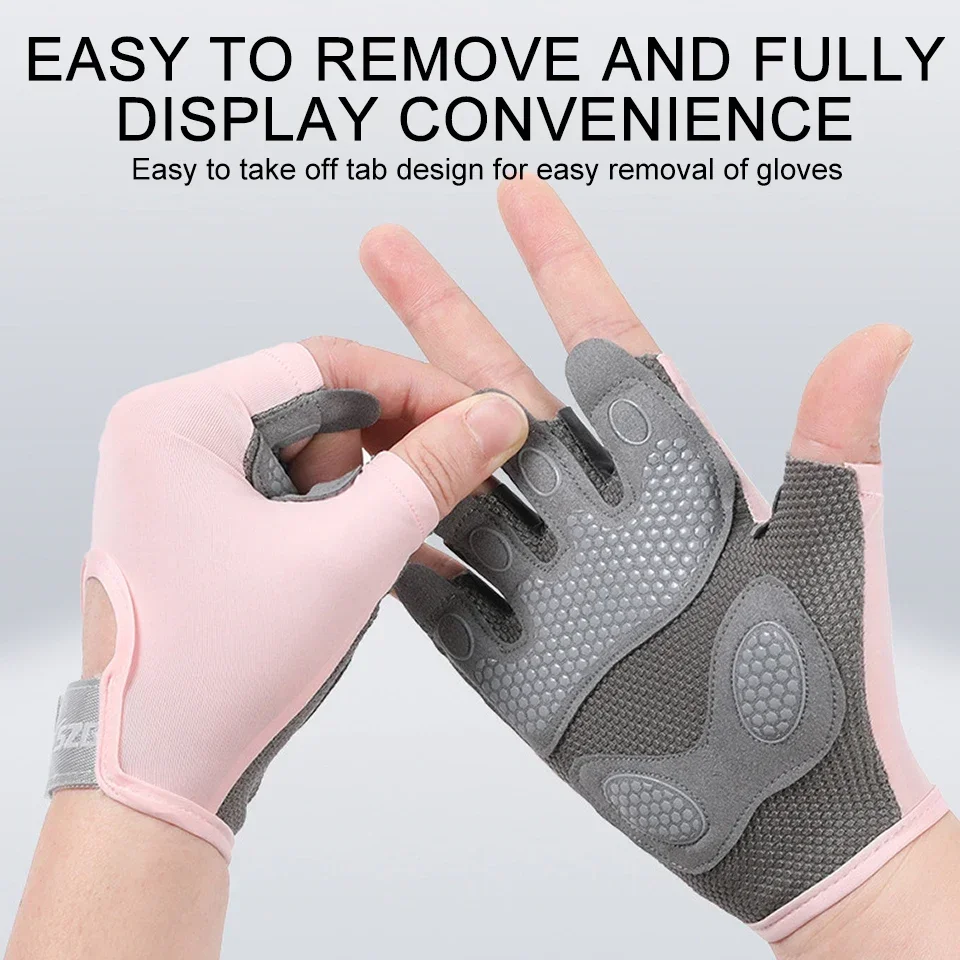 GYM Fitness Gloves Breathable Anti Slip Shock-absorbing Half Finger Sports Cycling Yoga Dumbbell Weightlifting Gloves Women