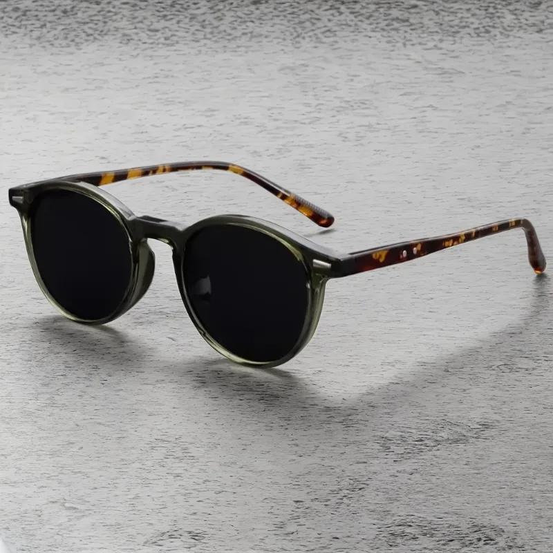 Retro-Oval-Sonnenbrille mit beigefarbenen Nieten. Ein ausgezeichnetes Geschenk für Thanksgiving, Neujahr und Weihnachten voller Spaß. – Detail 3