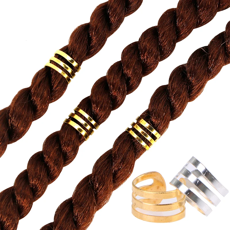 50pcs/lot Gold/Silver Plated Hair Braid Dread Dreadlock Beads Cuffs Rings Hoop Circle For African Braids Hair Accessories