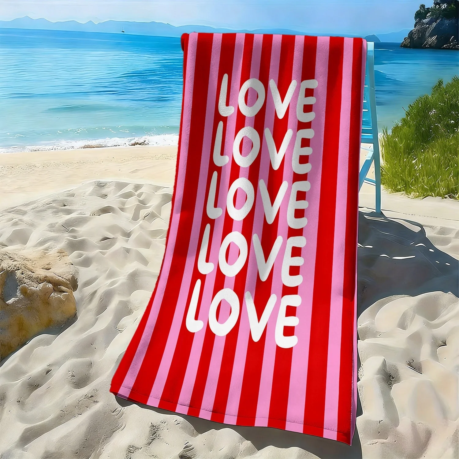

Простое полосатое пляжное полотенце из полиэфирной микрофибры с надписью LOVE, отлично впитывает влагу, подходит для плавания и пляжного отдыха.