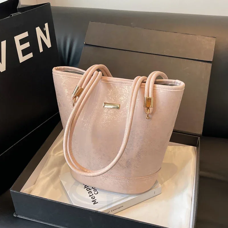 

Однотонные сумки через плечо из искусственной кожи с внутренним отделением на застежке 2024 высококачественные сумки с швейной нитью для женщин женские сумки-ведра