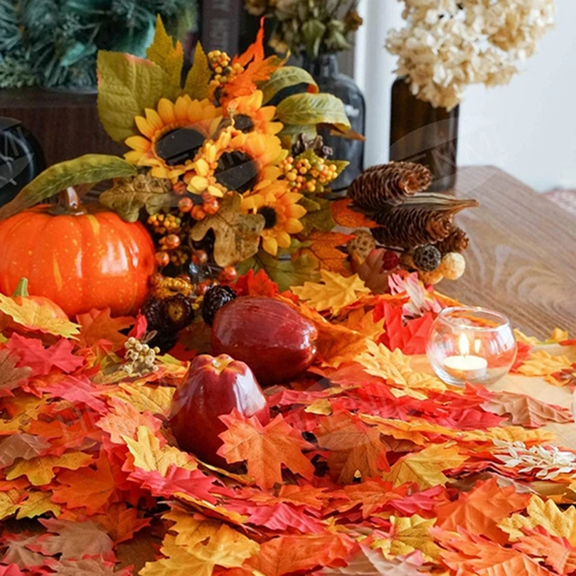 

200pcs Artificial Plants High Quality Silk Maple Leaf Halloween Festival Party Decorations Fall Home House Atmosphere Wall Decor