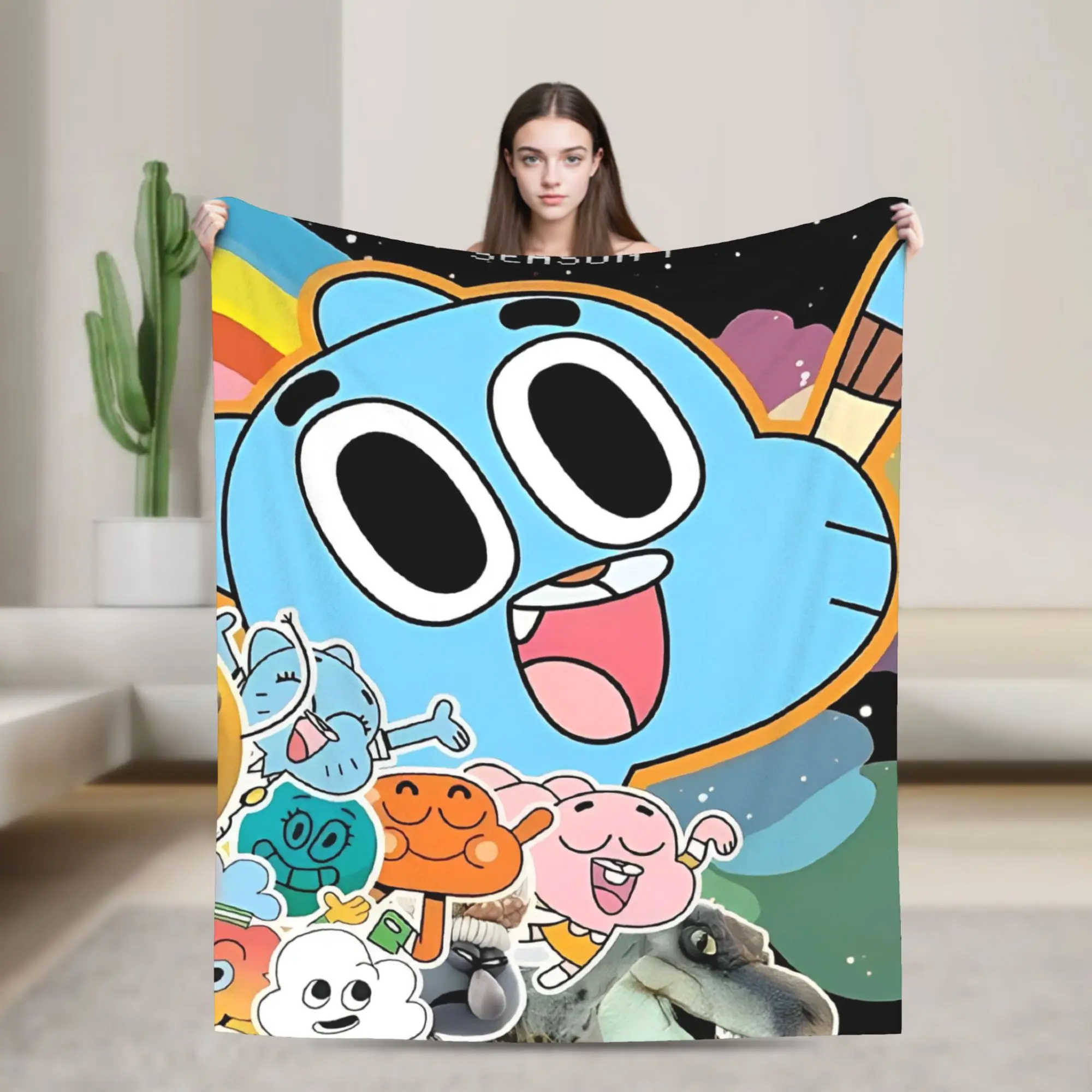 Cartoon Game Gumballs Blanket Coral Fleece Plush Decoration  Portable Super Warm Throw Blanket for Bed Office Plush Thin Quilt