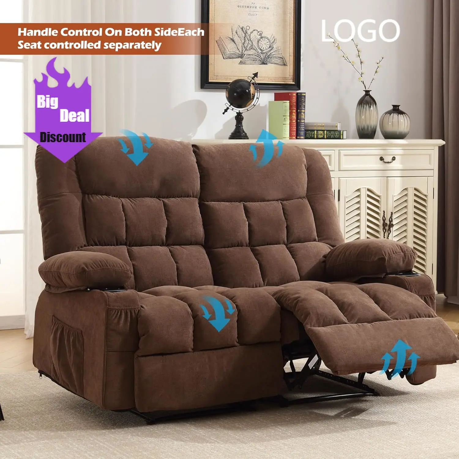 Reclining Loveseat with Cup Holders for Living Room 2 Seat Manual Loveseat
