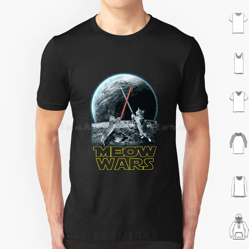 Meow Wars Cat Shirt Funny Gifts For Cats Lovers T Shirt Big Size 100% Cotton Meow Wars Cat Funny Cats Lovers