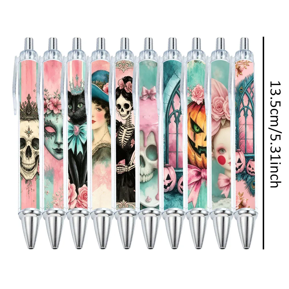 10/15 PCS Pink and Green Cool Halloween Skeleton Pumpkin Round Pens - Pattern Random