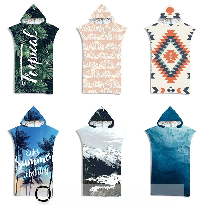 

Пляжное полотенце-пончо с капюшоном из ультралегкого волокна, быстросохнущее, для взрослых, для пляжа и бассейна, легкое, впитывающее, с принтом