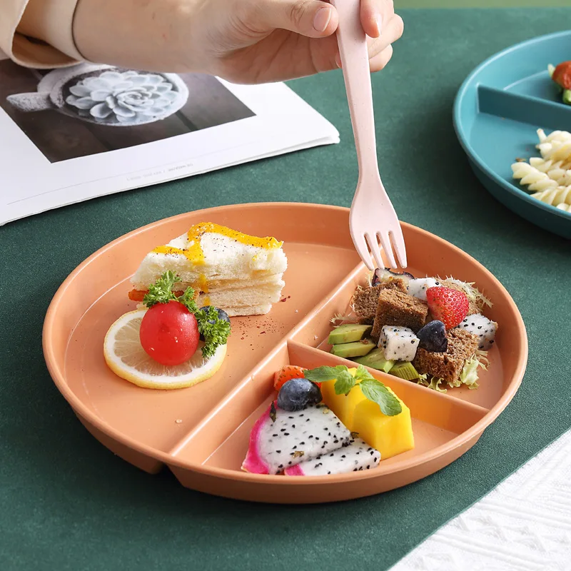 1pc Divided Breakfast Plate,3 Grids Round Plastic Individual Plate,Reusable Healthy Diet And Weight Loss Plate, Picnic Plate