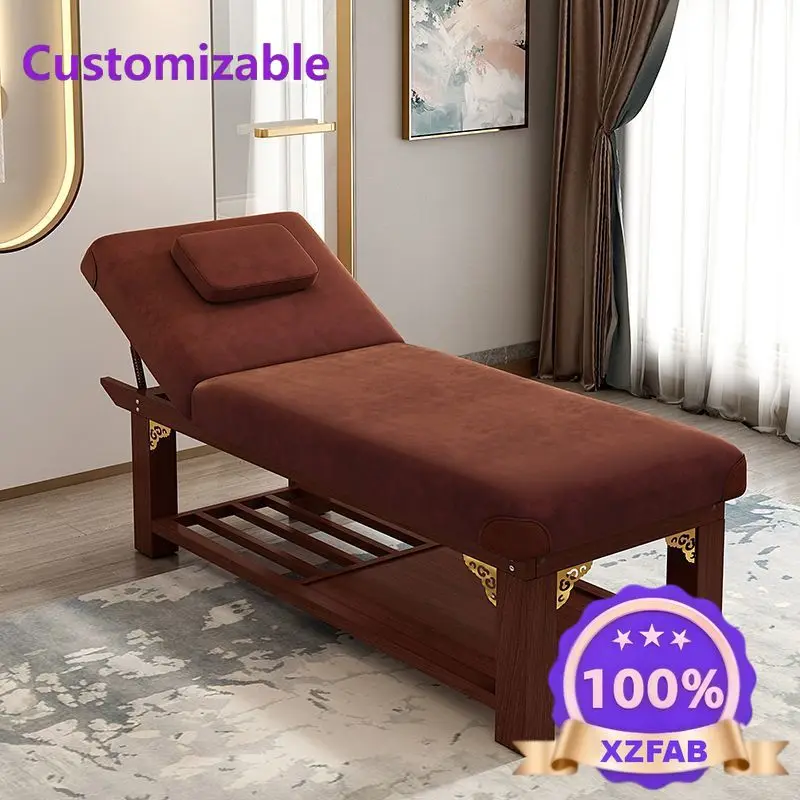 Factory Direct 2026 Solid wood latex beauty bed beauty salon special massage bed physiotherapy bed ear pattern embroidery