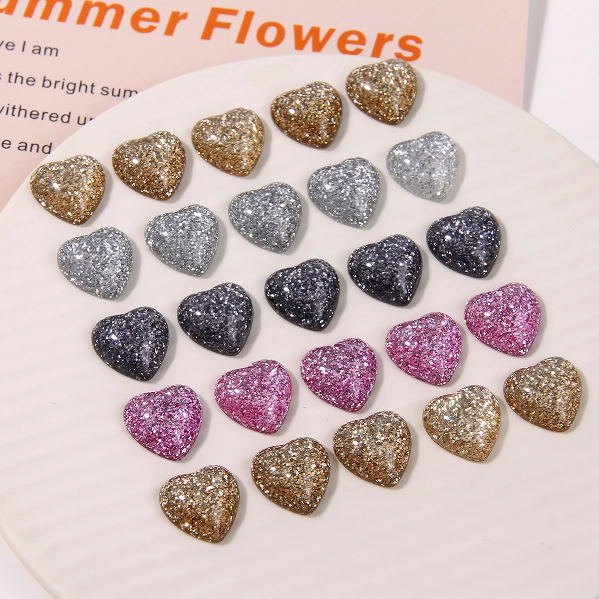 5pcs Versatile premium sense retro sequins peach heart love half pill resin accessories DIY earrings headgear women's material w