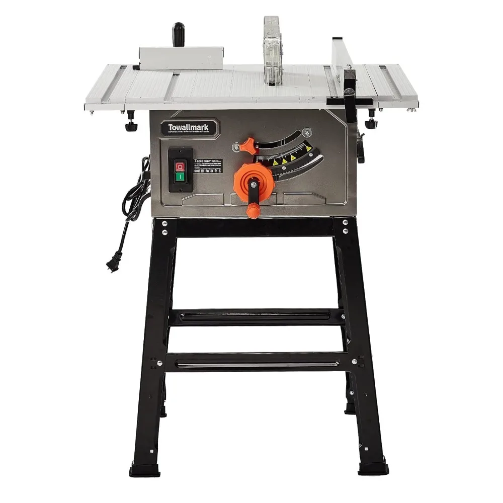 

Table Saw, 10 Inch 15A Multifunctional Saw with Stand & Push Stick, 90° Cross Cut & 0-45° Bevel Cut