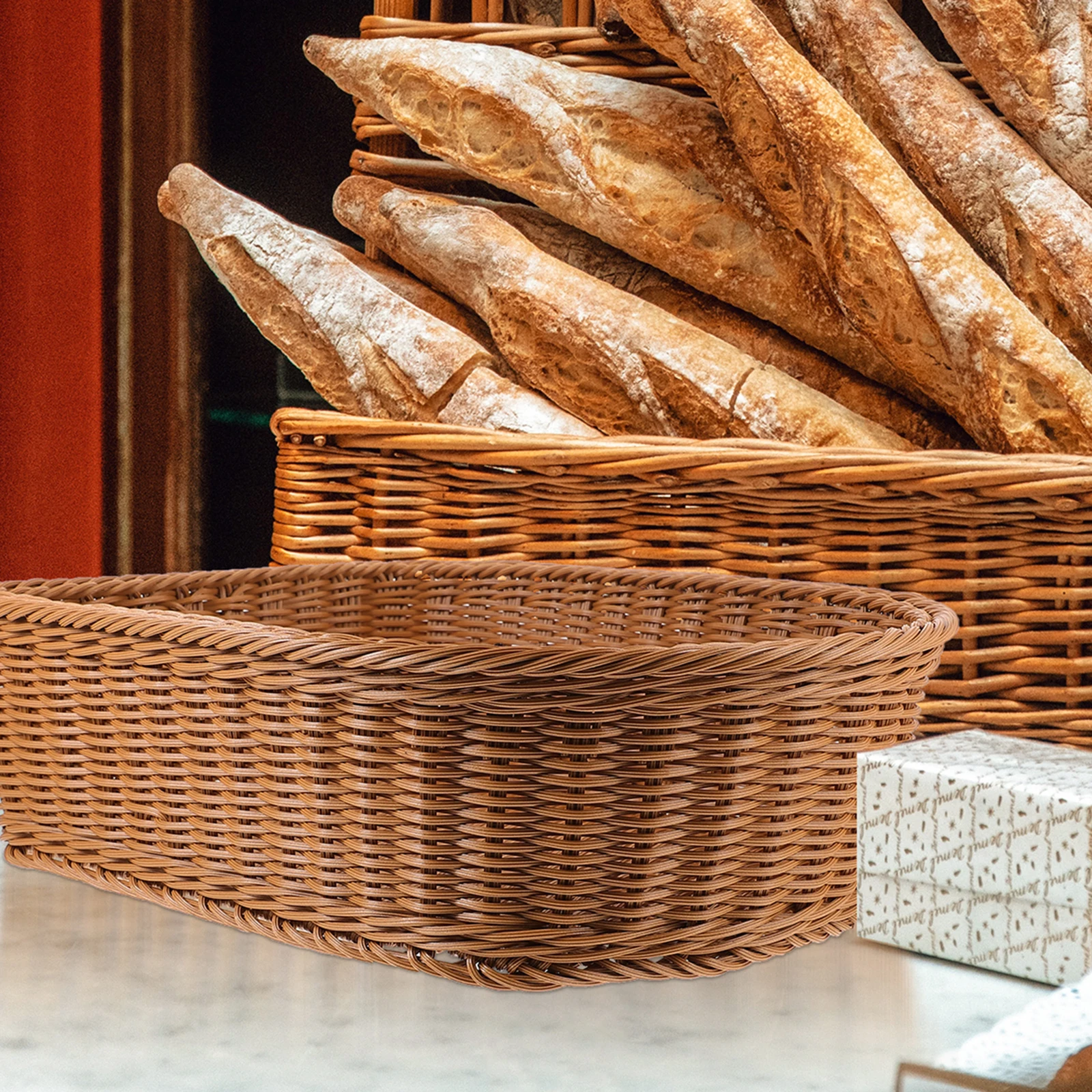 

Woven Storage Basket PP Material Kitchen Bathroom Decorative Organizer Handmade Rattan Style Home Laundry Basket