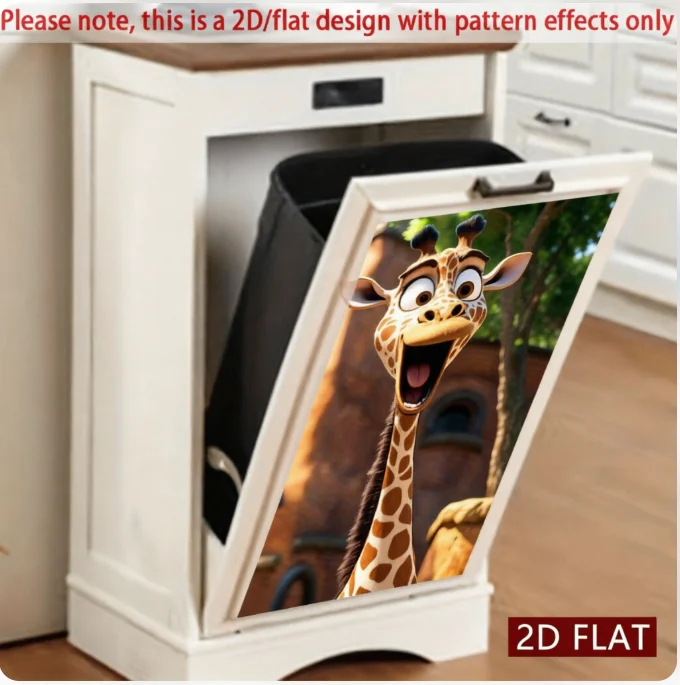 Cartoon Giraffe Trash Can Sticker Size 70x31cm Cute Big-Eyed Giraffe Design Fun And Eye-Catching Soft Vivid Cartoon Style