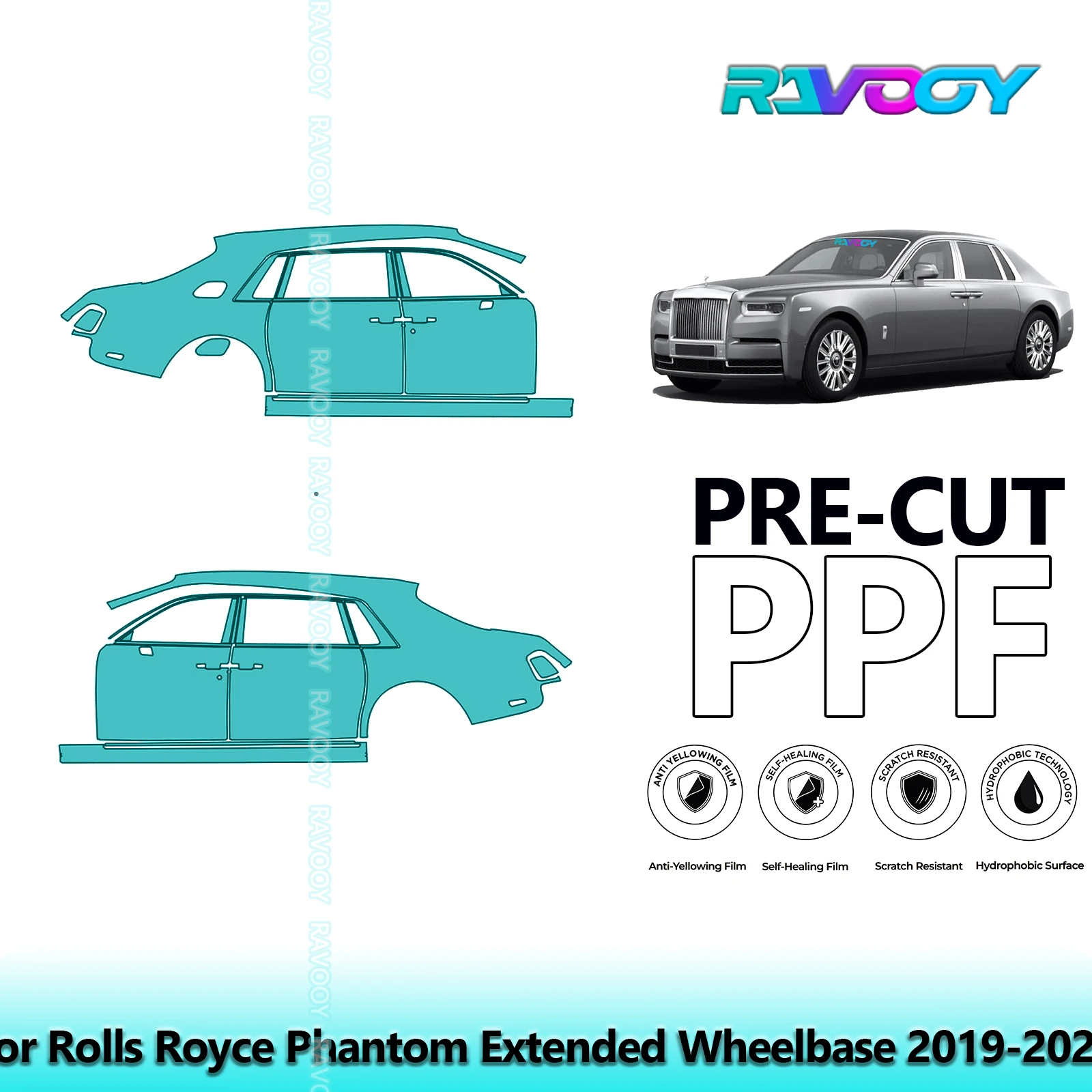 

For Rolls Royce Phantom Extended Wheelbase 2019-2025 8.5mil Pre-Cut PPF Door & A/B Pillar Kit TPU Paint Protection Film Set
