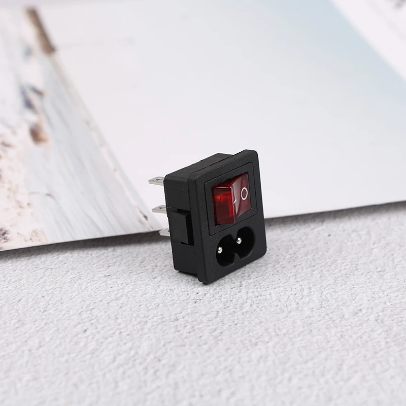 Power cord inlet socket receptacle with ON-OFF red light rocker switch 250V 10A