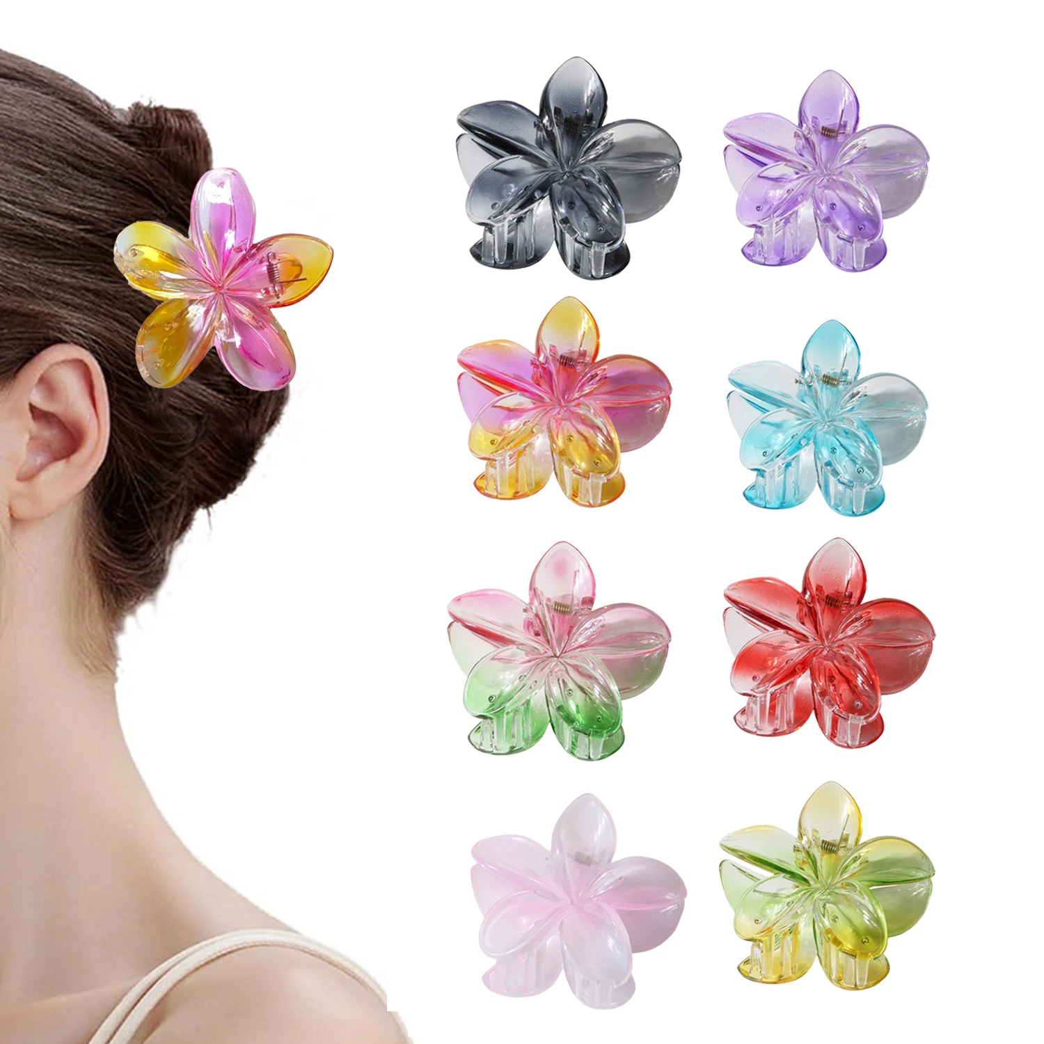 Zomer Bloem Haarklauw Clip Zwart Gradiënt Haarspelden Haarklemmen Haarklemmen Haaraccessoires Hairgrip Vrouwen Paardenstaart Hoofddeksels 8Cm