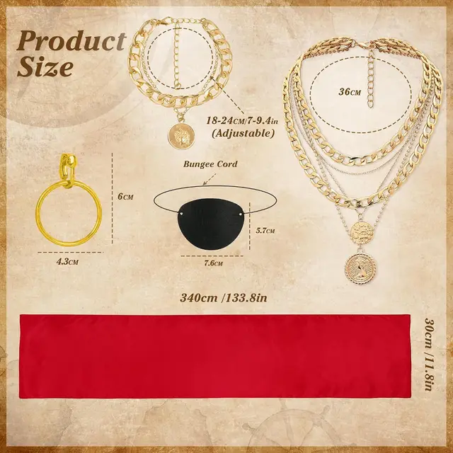 Pirate Costume Accessories Set for Men Women Renaissance Pirate Headband Bandana Belt Necklace, Halloween Cosplay Dress Up Pirate Pirate Accessories 2 Pirate Costume Accessories Set for Men Women Renaissance Pirate Headband Bandana Belt Necklace, Halloween Cosplay Dress Up Pirate Pirate Accessories 2