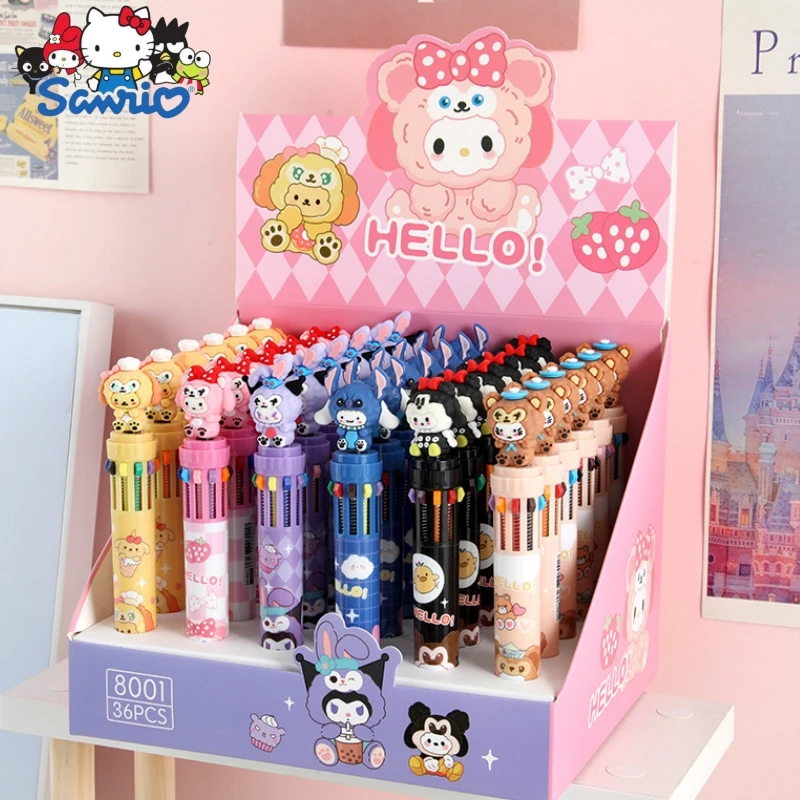 12/36pcs Sanrio Cartoon Kuromi Doll 10 Colors Ballpoint Pen My Melody Cute Gel Pen Student Supplies Stationery Wholesale