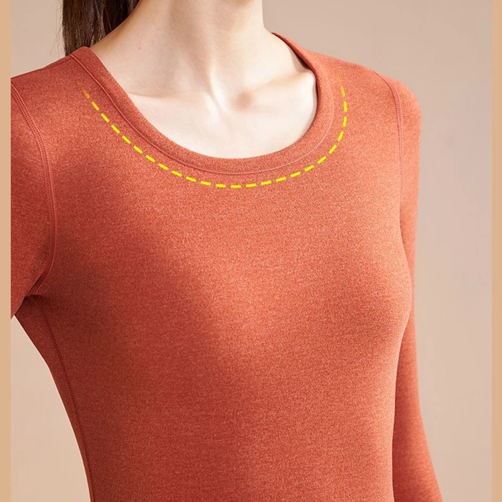 Women\'s Thermal Underwear Set Antibacterial Cashmere Silk Winter Thickened Seamless High Elasticity Round Neck Thermal Clothing