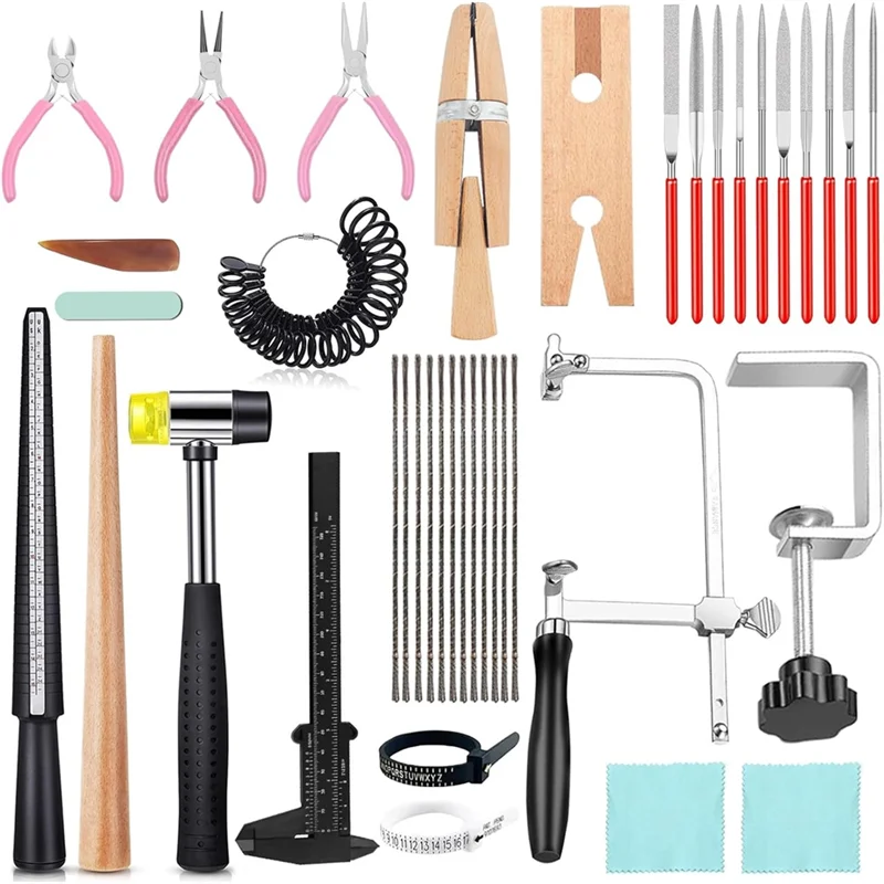 

【OFF-SHELF】Jewelers Tools Set 27Pcs Ring Making Kit Includes Jewelers Saw With 144 Saw Blades, Bench Pin Clamp, Wooden Ring Clam