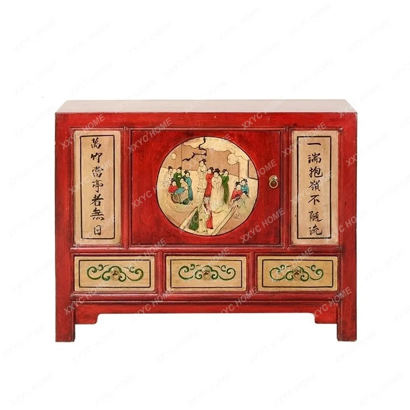 AA solid wood retro old porch cabinet painted storage low cabinet
