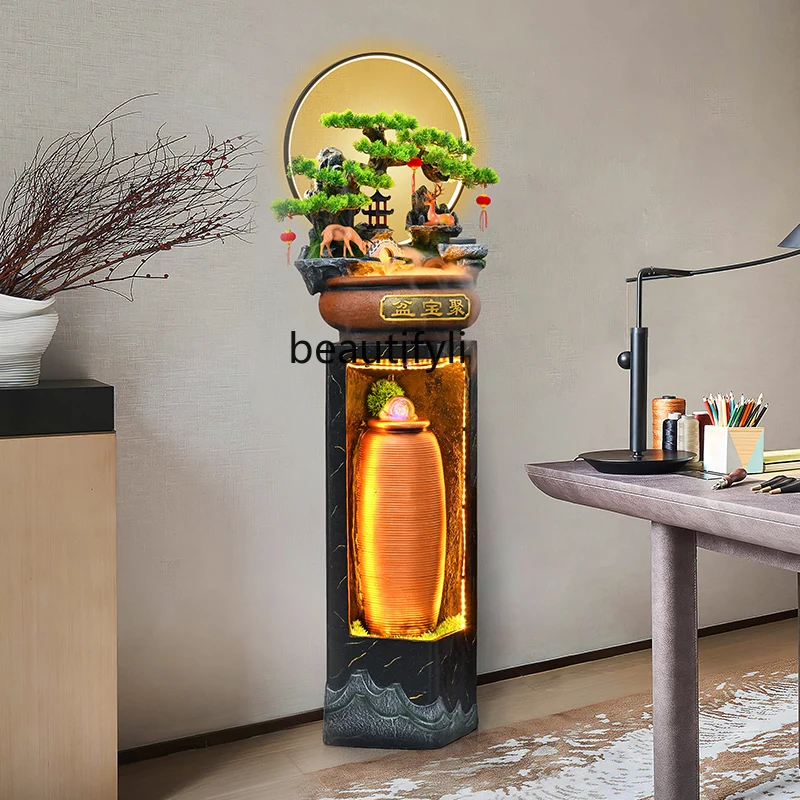 

New Chinese-style rockery floor-to-ceiling circulating water ornament, living room water curtain wall lucky cornucopia