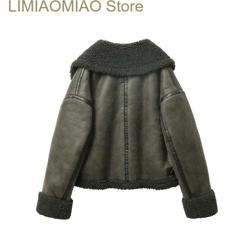 New women's thickened warm fur integrated grab fleece double-sided jacket jacket women's biker top