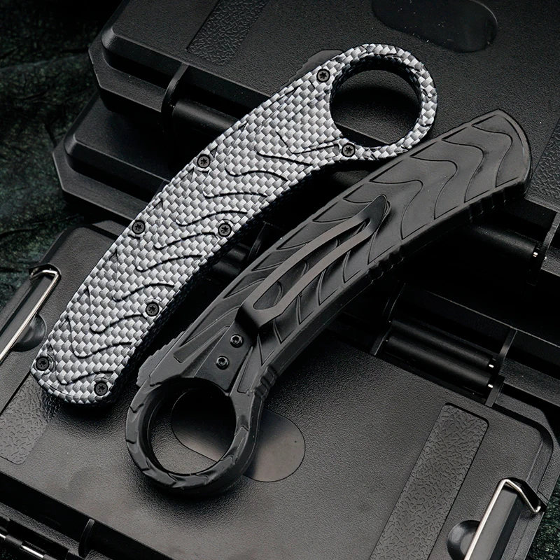 Couteau pliant Portable d'extérieur OTF inspiré des griffes, poignée à motif en Fiber de carbone, accessoire de collection tendance, outils EDC en aluminium et Zinc