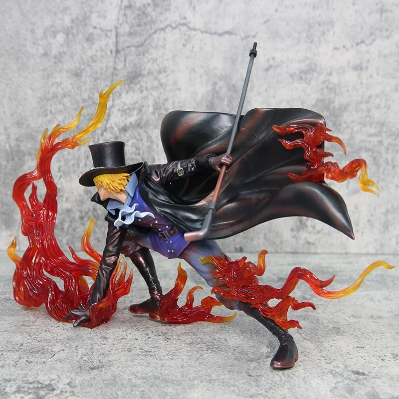 21.5cm One Piece Fire Fist Sabo GK Revolutionary Army Sabo Figure Flame Scene Anime Model PVC Collection Action Figure Decor Toy