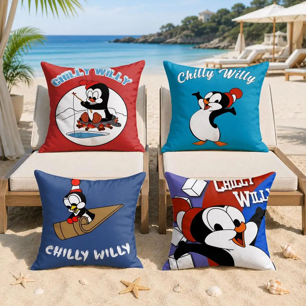 C-Chilly Willy Cartoon Cute Cushion Cover Silky Short Plush Invisible Zipper Dustproof Sofa Pillow Case For Home Decor