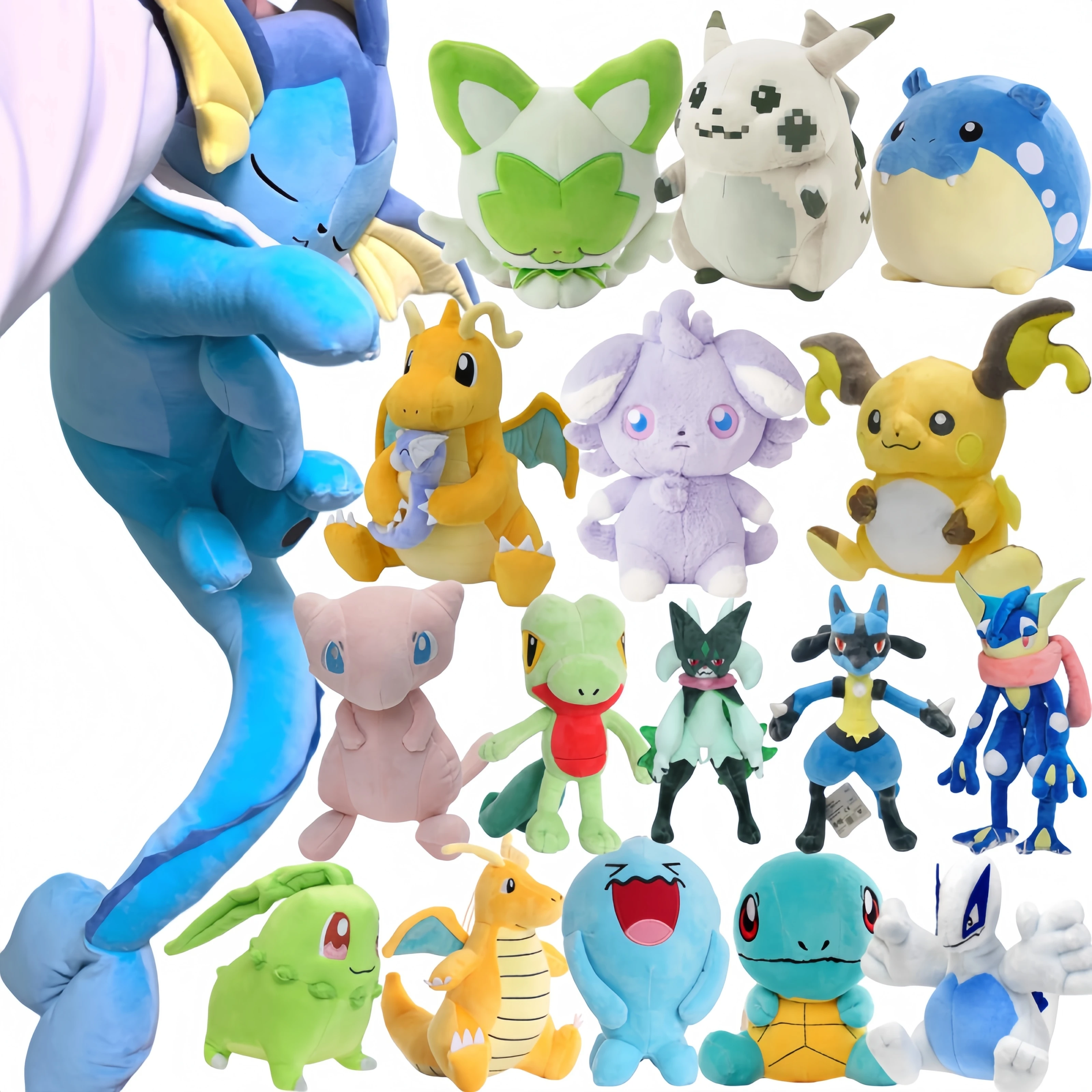 Pokemon-Zubehör Eevee-Kollektion Evoli Schlafendes Vaporeon Plüschtiere Pikachu Dragonite Lucario Lugia Espurr Greninja Sprigatito Puppe