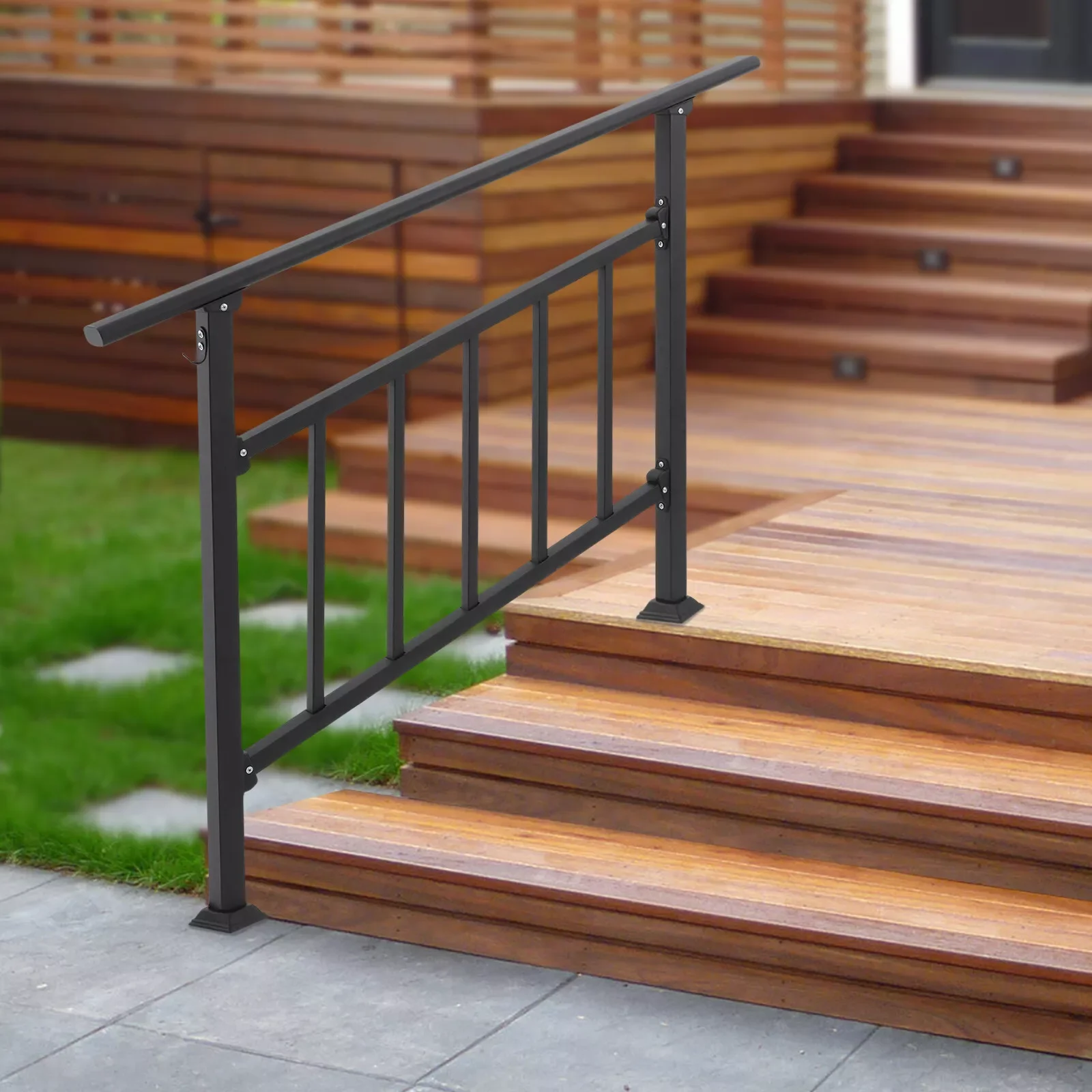 Black Handrails for Outdoor Steps Flexible Exterior Stair Railing with Fences