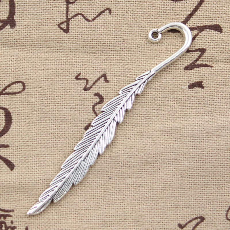 Signets en argent tibétain fait à la main avec plume, breloques en cuir chevelu, bijoux plaqués Pmotexecutive, document antique, bricolage, 80x13mm, 5 pièces