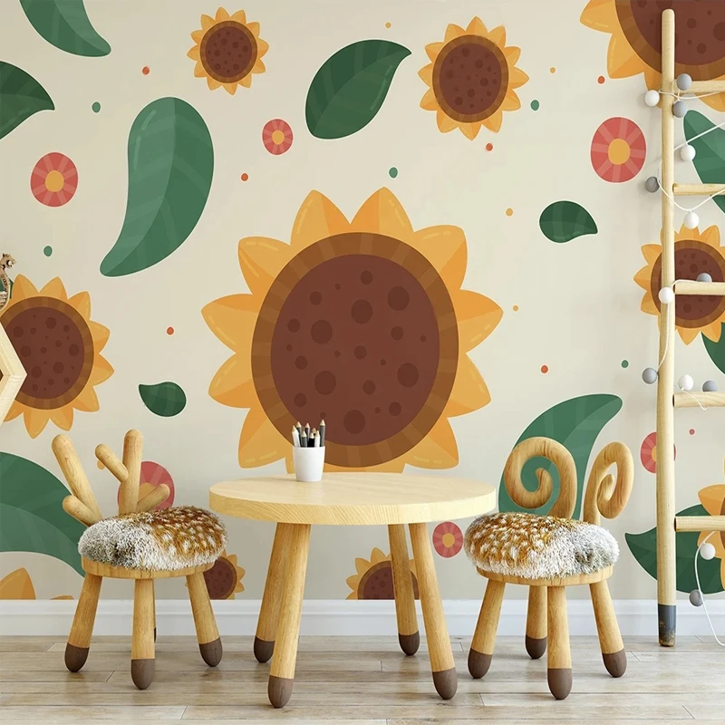 

Custom 3D Mural Hand Painted Cartoon Sunflowers Wallpaper for Kids Bedroom Living Room TV Background Wall Art Non-woven Paper