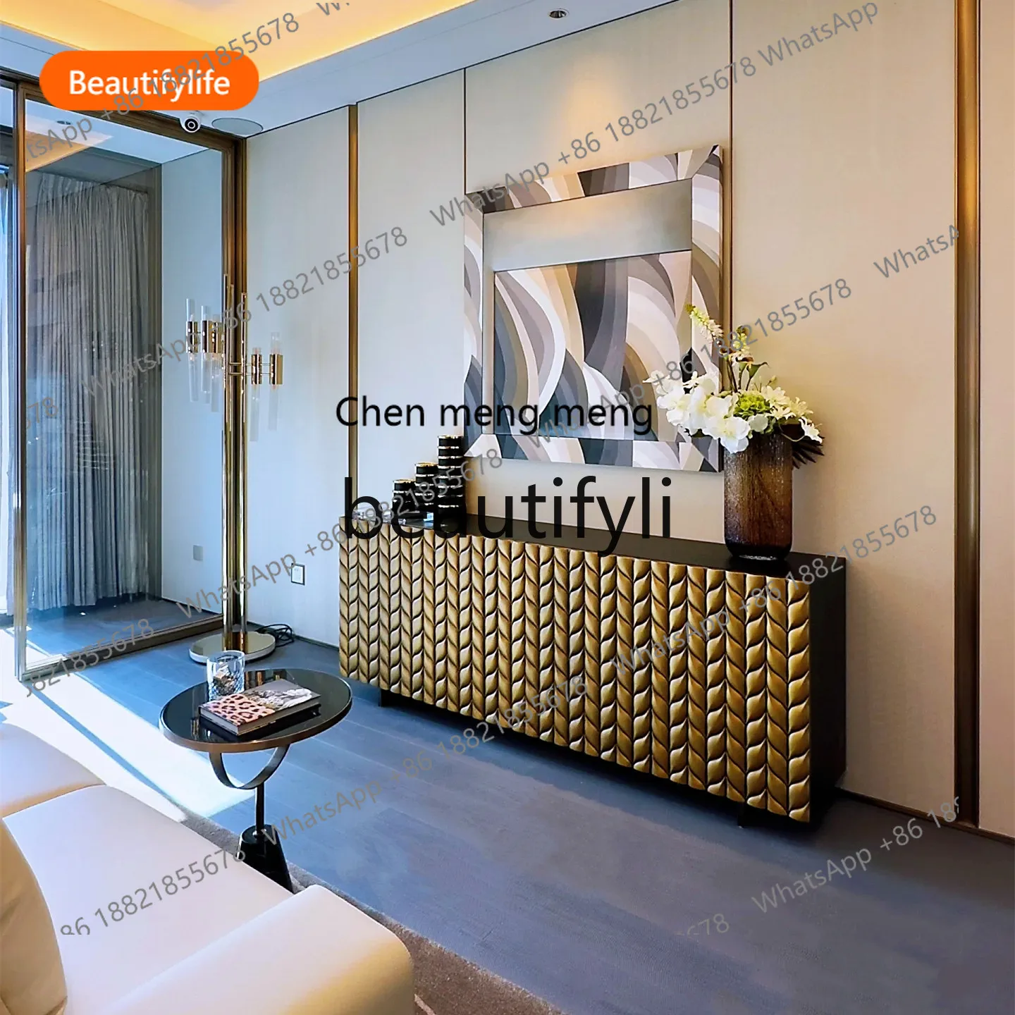 

2003 Art carving decorative cabinet American solid wood porch dining side cabinet hotel chest customization