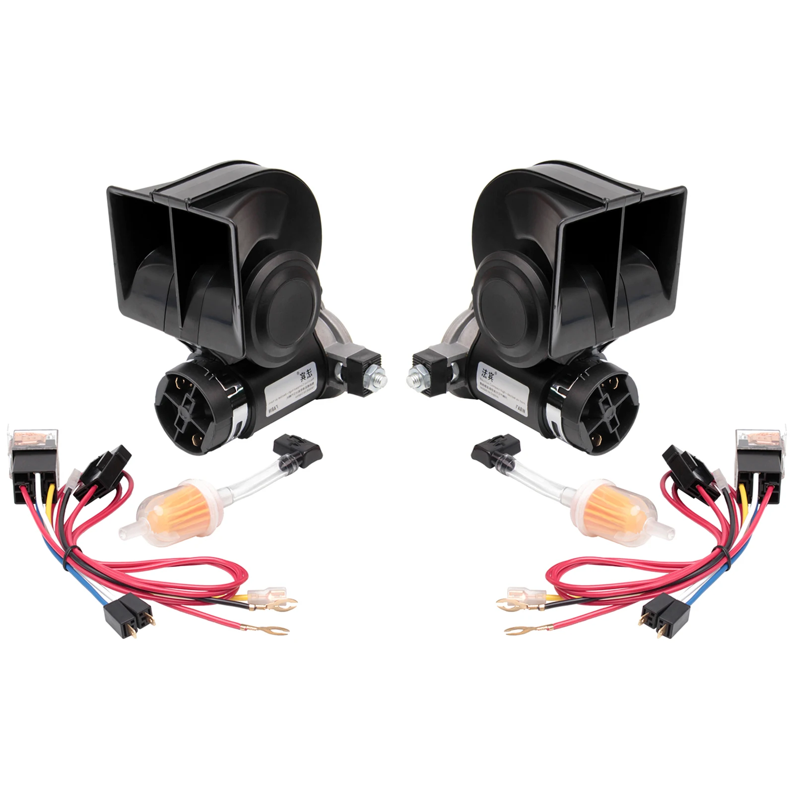 FARBIN 2Pcs/Pair Snail Air Horn Set With Compressor 12V/24V 150db Super Loud Dual Tone Car Horn For Truck Motorcycle