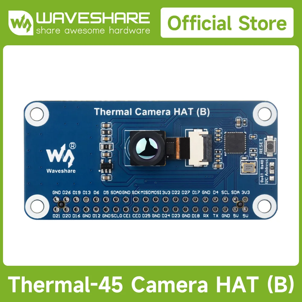 

Waveshare Long-wave IR Thermal Imaging Camera HAT (B) For Raspberry Pi, Options For 45°/90° FOV, Raspberry Pi IR Camera, 40PIN