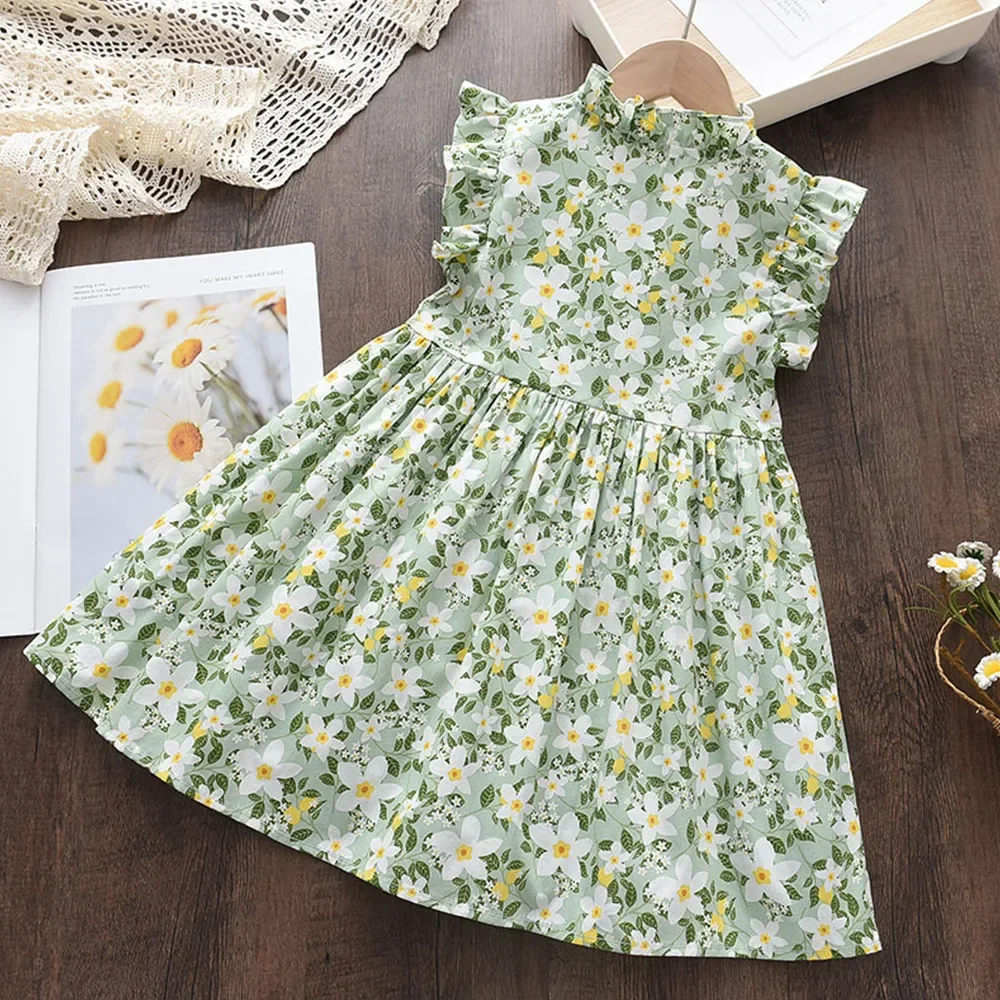 Bear Leader Girls Casual Dresses 2023 New Summer Kids Baby Flowers Print Costumes Floral Party Birthday Princess Vestidos 2-6Y