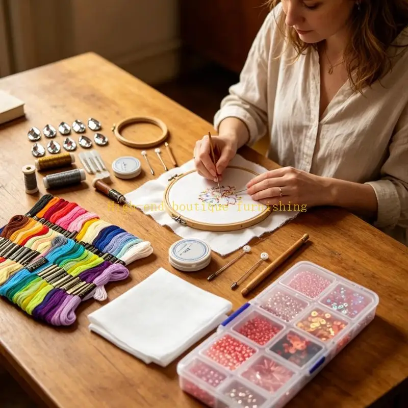L9NB 19 Piece Embroidery Craft Set With Organized Storage for DIY Thread Work