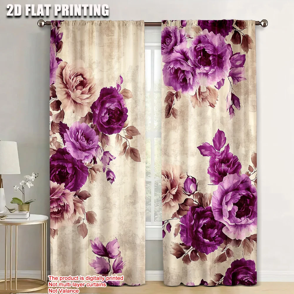 

2pc, Curtains flowers and plants Machine Washable Polyester,Without Electricity Wall Decor Perfect for Home & Party Decoration