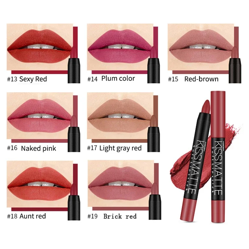 日色กำมะหยี่ลิปสติกเนื้อแมทดินสอกันน้ำติดทนนานเซ็กซี่สีแดงหมุนได้ลิปไลเนอร์ปากกาชุดแต่งหน้าเครื่องมือเครื่องสำอาง